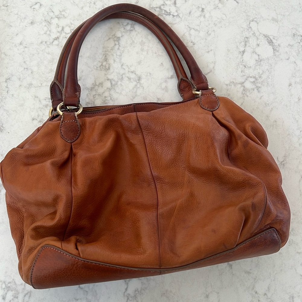 saddle brown J Crew turn lock hobo bag leather